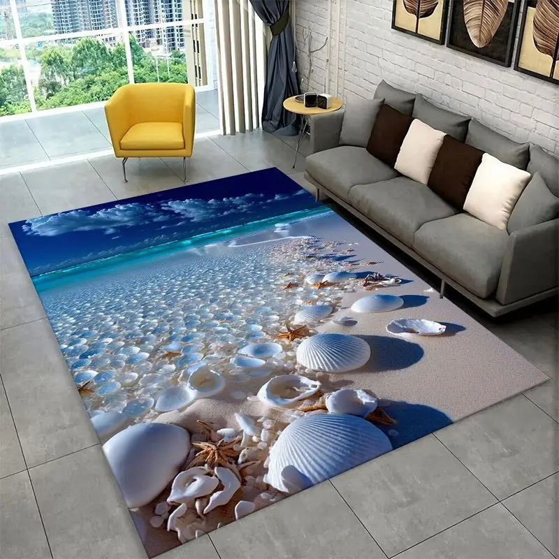 Tropical Beach Starfish Shell Sea Star Large Area Rug Non-slip Carpet for Bedroom Living Room Sofa Doormat Home Decor Floor Mat