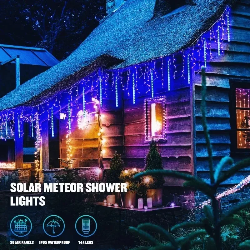 8 tubos alimentados por USB 192/288 LED luces de cadena de lluvia de meteoritos para Halloween árbol de Navidad Fiesta al aire libre decoración de boda