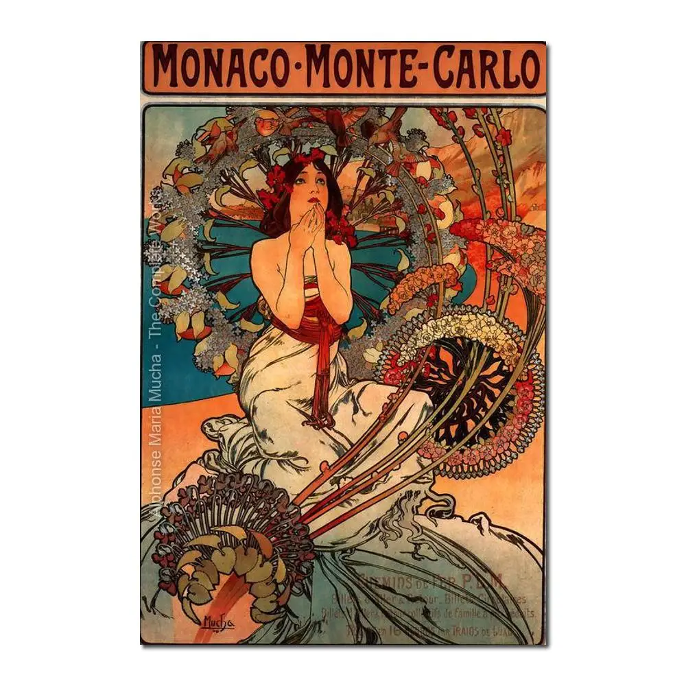 Monaco Monte Carlo Alphonse Mucha painting for sale Hand painted High quality