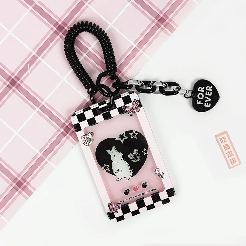 1Pc Retro Y2K Style porta carte di credito nero rosa colore Star Rabbit Style porta carte di credito per studenti porta carte di credito Kpop in acrilico trasparente