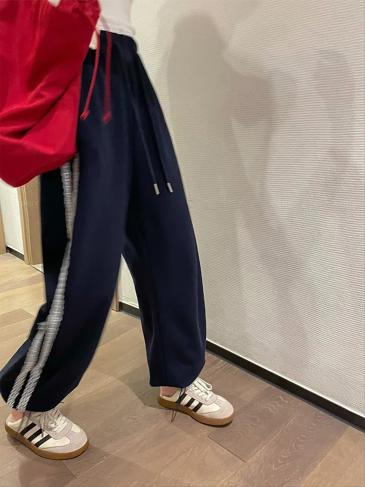 

Женские повседневные брюки Love Devil Fi свободного кроя с широкими штанинами, с высокой талией, в полоску, осенне-зимние, новые, в корейском стиле