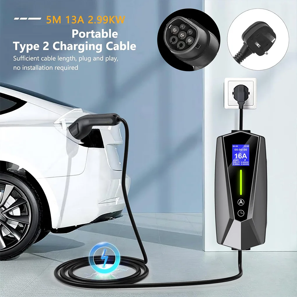 

Кабель для зарядного устройства для электромобилей Тип 2 IEC 62196-2 на 3-контактный разъем 5 м Зарядное устройство для электромобилей Тип 2 Зарядный кабель 3-контактный с индикаторами Британская вилка