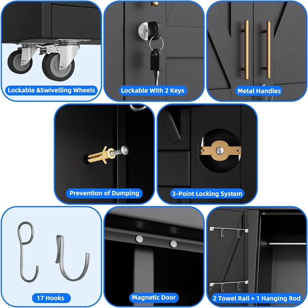 31.5 in Wide Garage Storage Cabinet, Metal Tool Cabinet with 4 Adjustable Shelves, Garage Storage System with Lockable Door