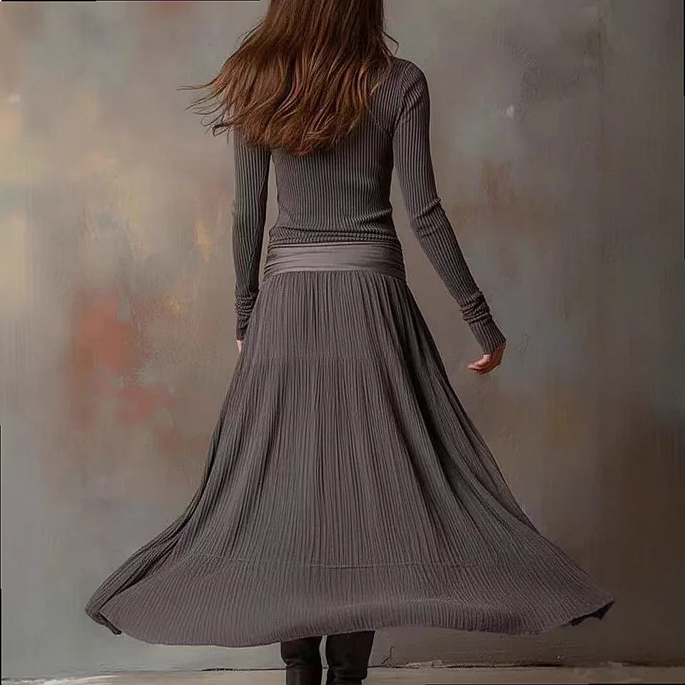 Solid Texture Long Sleeve Elegant French Dress Dresses Spring Summer