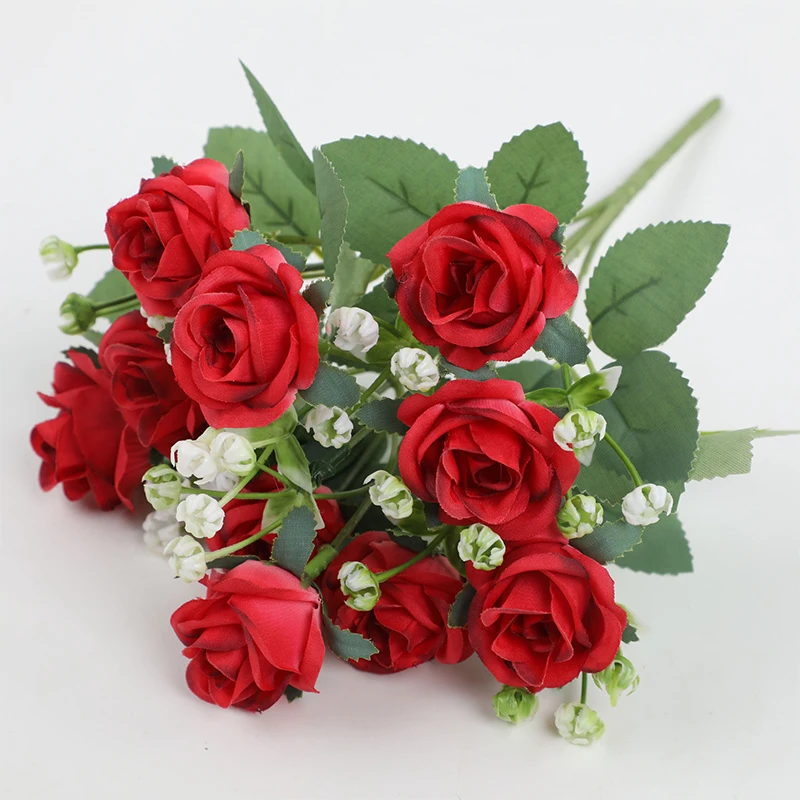 5 branches Roses Artificial Flowers Rose Flower Branch Artificial Red Roses Realistic Fake Rose for Wedding Home Decoration