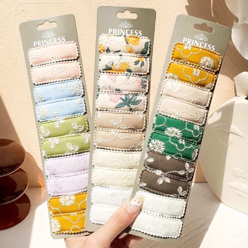 10Pcs/set Embroidery Print Square Shape Hair Clips For Cute Girls Boutique Hairpin Barrettes Headwear Kids Hair Accessories Gift