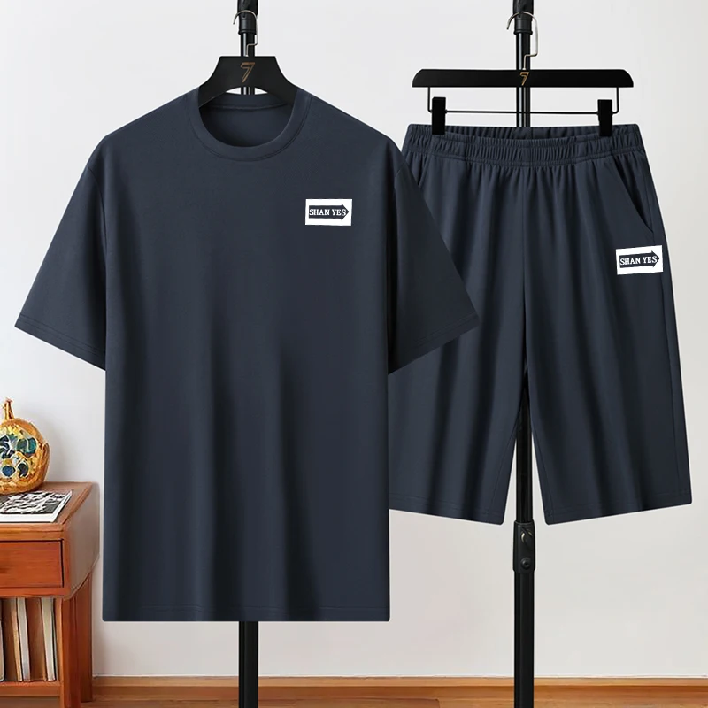 

Men's Tracksuit Casual Sport Ice Silk Set Outdoor Jogging Training Fitness T-shirt Quick Drying Breathable Short-sleeved Sets