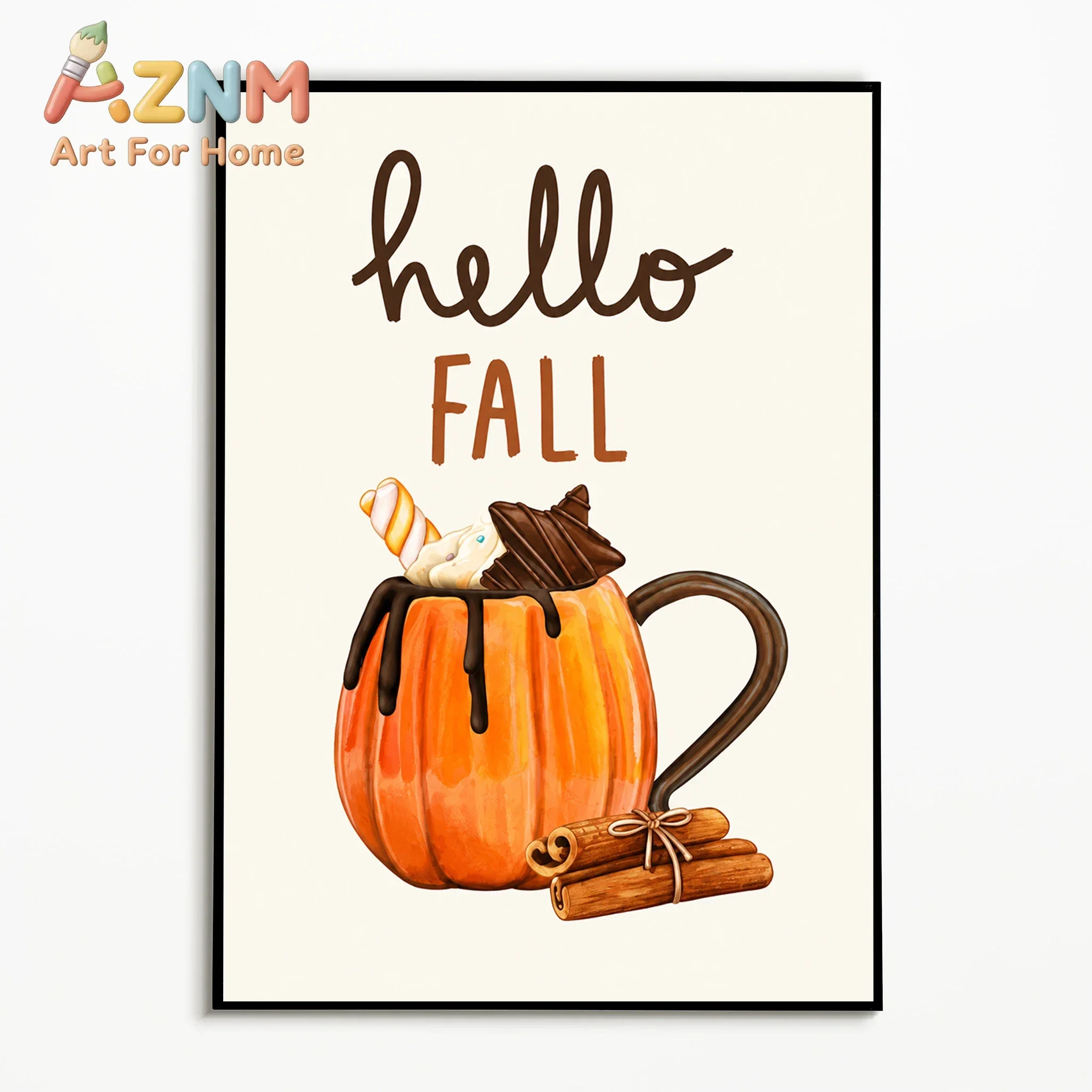 1PC Autumn Pumpkin Spice Latte Poster Hello Fall Wall Art Thanksgiving Day Canvas Printing Festival Gift Kitchen Beverages Decor