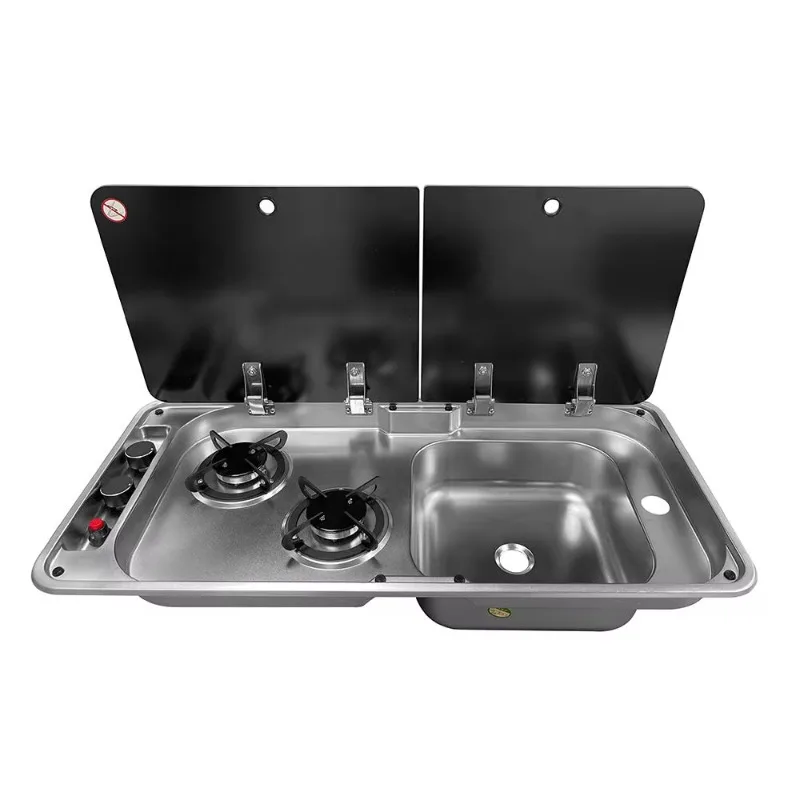 304 Stainless Steel LPG Gas Stove with Cover Sink Lightweight & Waterproof for Vehicle RV Trailers and Outdoor Camping