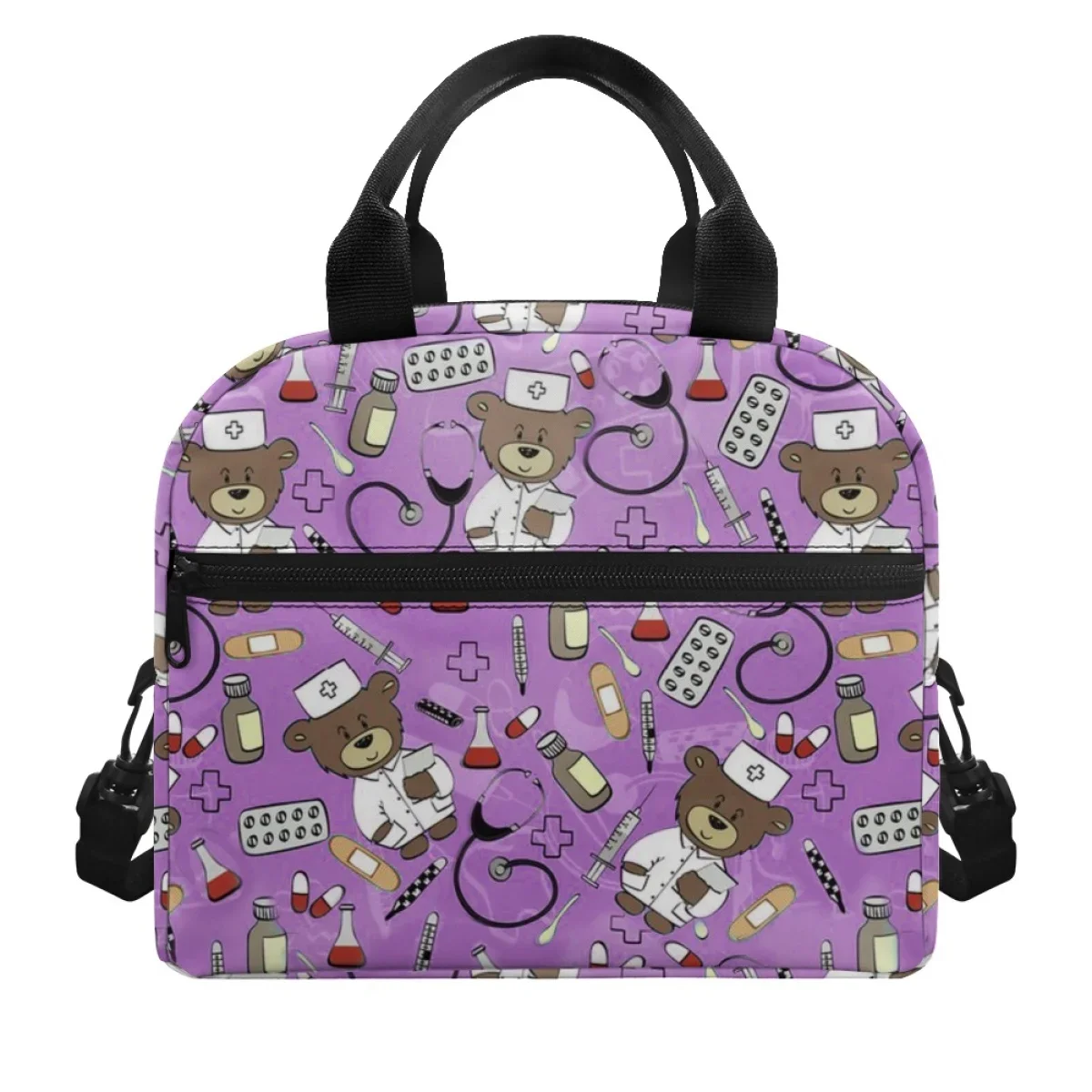 

Fashion Kawaii Cartoon Bears Nurse Woman Large Capacity Lunch Bag Multi Insulated Handbag Travel Outdoor Dirt Resistant Bag