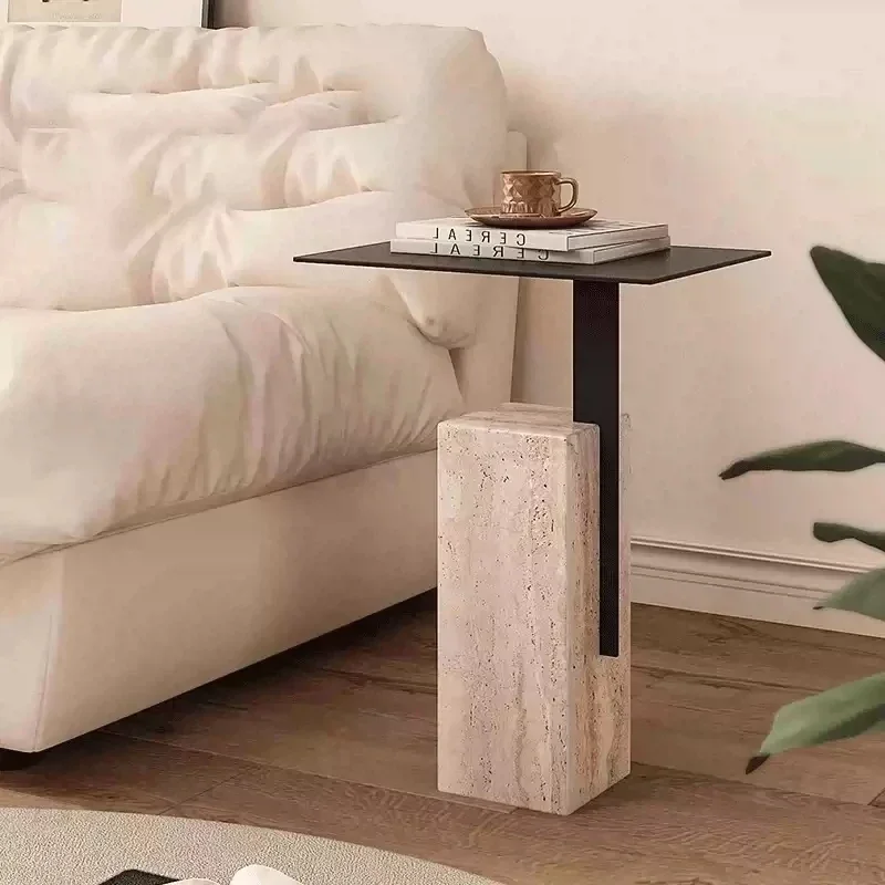 Natural travertine edge table, mobile small coffee table