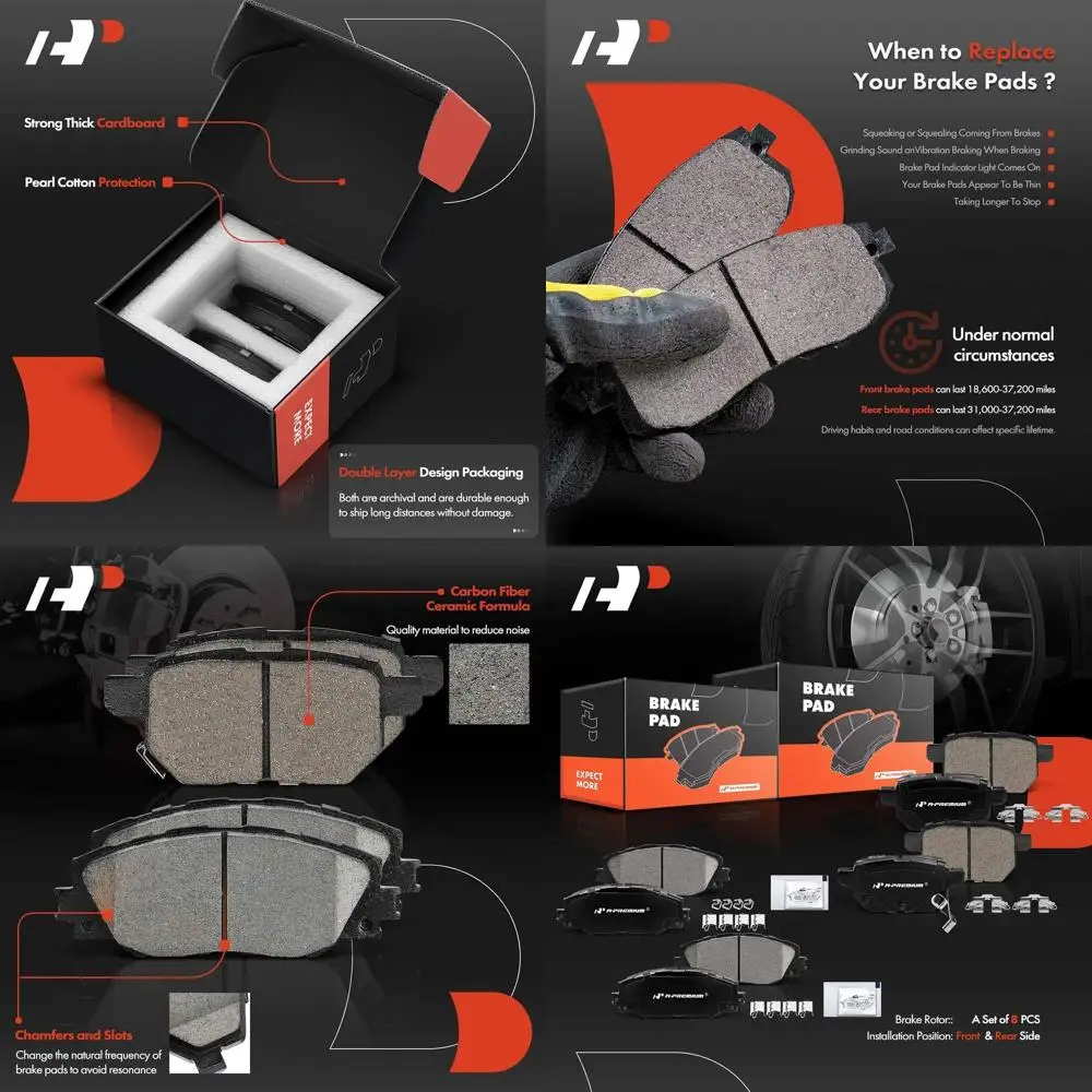 

Front and Rear Ceramic Disc Brake Pads Set Compatible with Select Pontiac, Scion and Toyota Models - Vibe 2009-2010, xB 2008-201