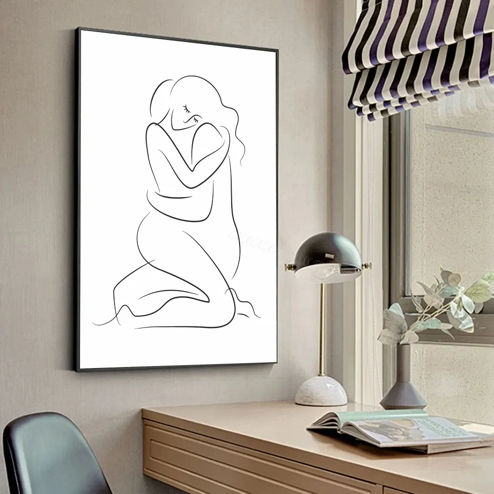 1pc Line Art Hug Kiss Love Poster HD Posters Home Room Bar Cafe Decor Art Wall Painting Picture