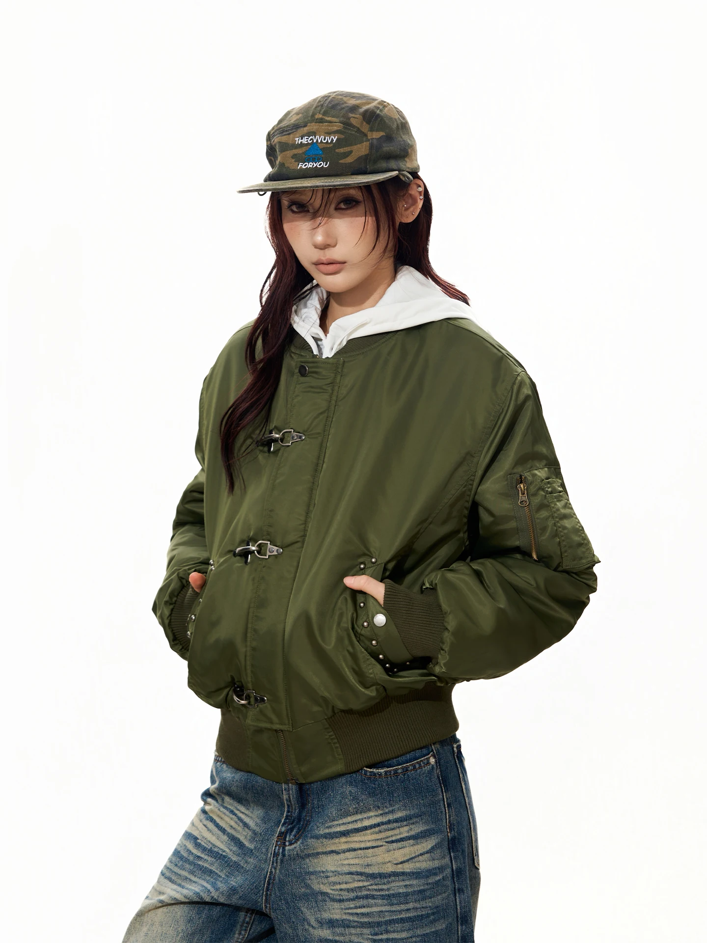 

Куртка S3T5 на молнии с жемчужными заклепками, хлопковая, в стиле Flight Jacket, уличный стиль, свободный крой, весенняя верхняя одежда, китайский дизайн