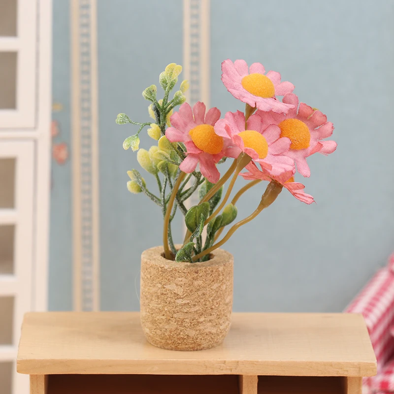 Simulation de plantes marguerite pour maison de poupée, modèle en pot, décoration florale miniature,