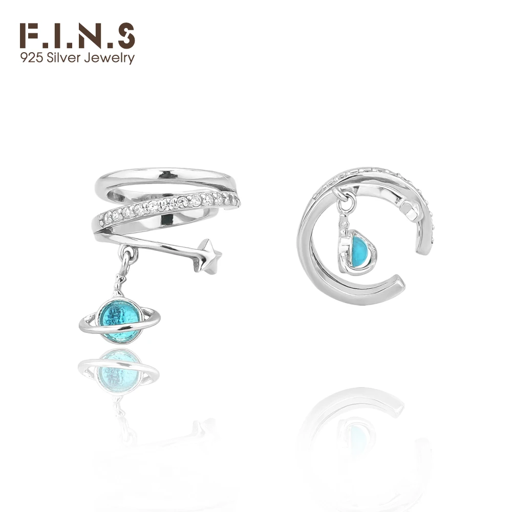 

F.I.N.S 1PC Korean Real S925 Sterling Silver Planet Ear Clip without Piercing Layered Zircon Star Earcuff Catilage Fine Jewelry