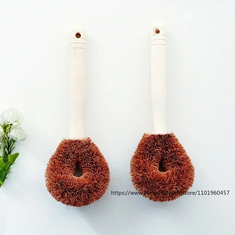 3pc/lot Coconut Palm Washing Cup Pot Brush Non-stick Oil Pan Long Handle Cleaning Scrubbing Bowl Artifact Kitchen Cleaning Tools