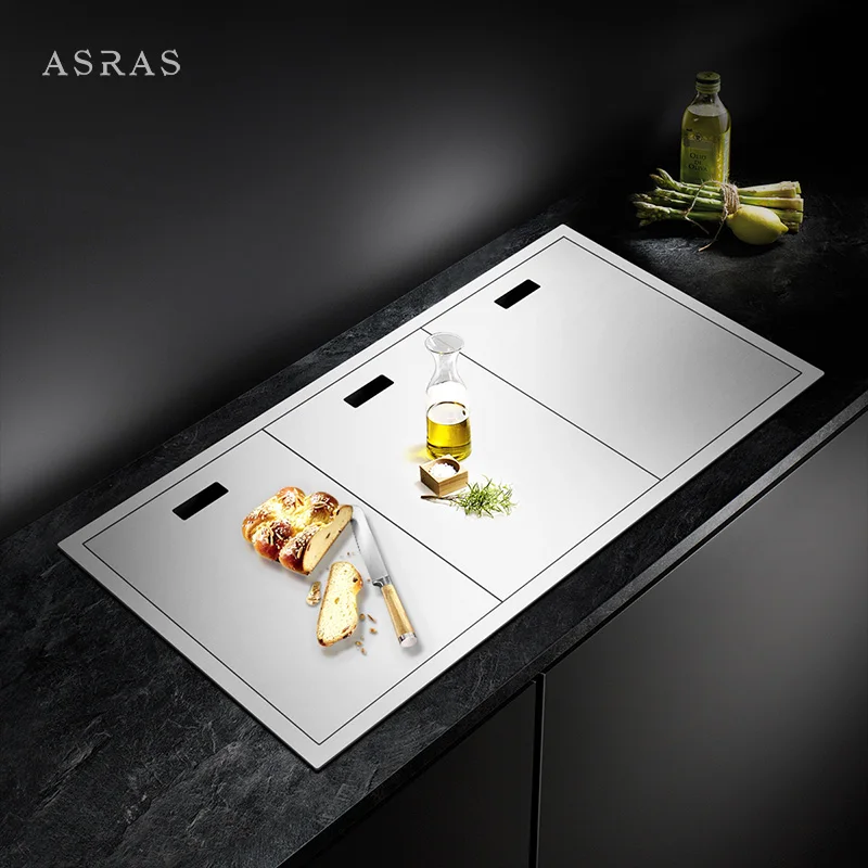 

Asras SUS304 Handmade Kitchen Sink Hidden Sink Covered Lids Fine Brushed With Kitchen Tap Manufacturer 8243E