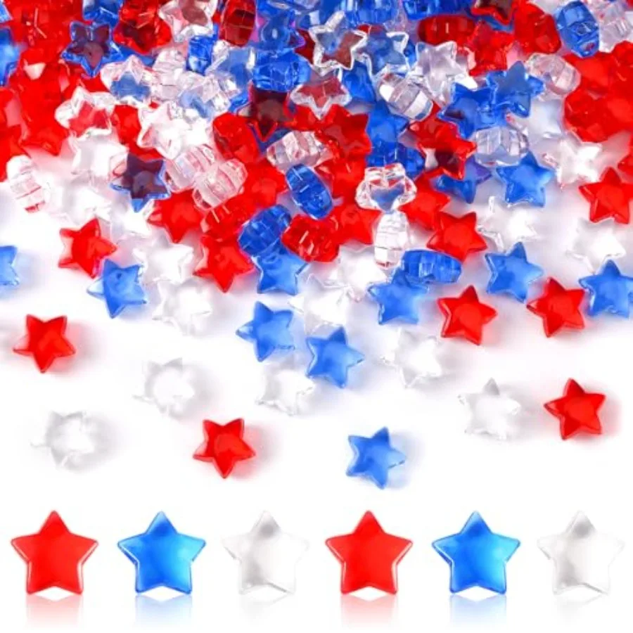 

300pcs Patriotic Red Clear Blue Star Acrylic Crystals Gems Table Scatter Vase Filler for 4th of July Independee Day Veterans Me