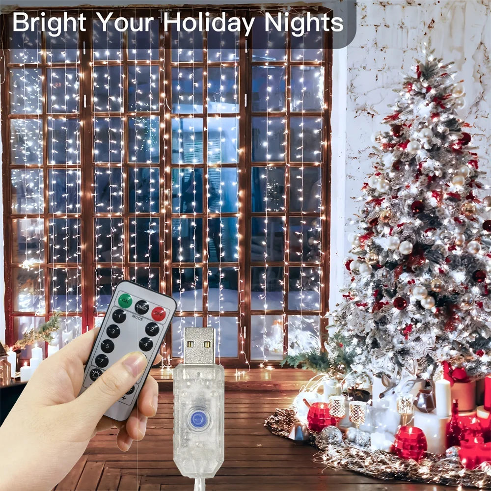 أضواء جارلاند غرفة نوم غرفة المعيشة الديكور عطلة الزفاف 8 طرق 3/6 متر ل USB LED الستار التحكم عن بعد سلسلة أضواء