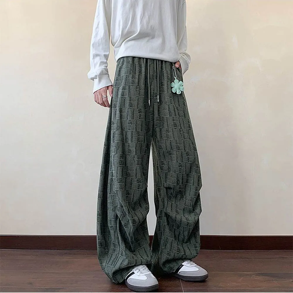 

Men Trousers Textured Pleated Casual Pants Autumn Streetwear Fashion Daily Outdoor Versatile Loose Straight Pants Men'S Clothing