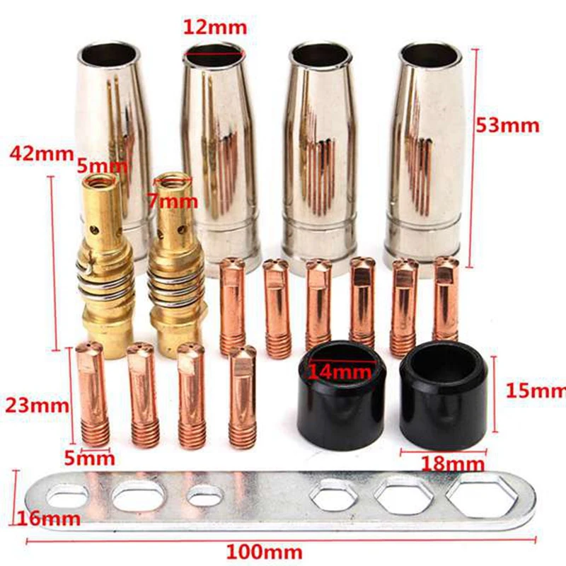 ABSF 19 Stuks Nozzle Contact Tips Houder Voor Mig Lasser Fakkel Contact Semi-Automatische Lassen Tool Voor 15AK Lastoorts