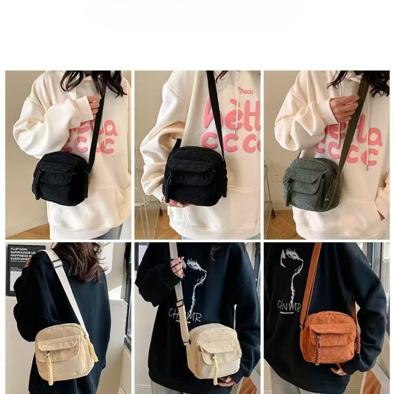 

Women's Corduroy Shoulder Bag 2025 Autumn Fashion Solid Color Simple Campus Style Trendy Crossbody Bag