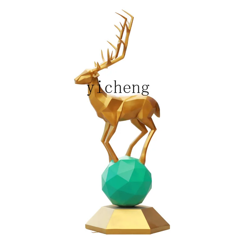 ZK Simple Geometric Block Surface Sika Deer Decoration Outdoor Fiberglass Animal Sculpture