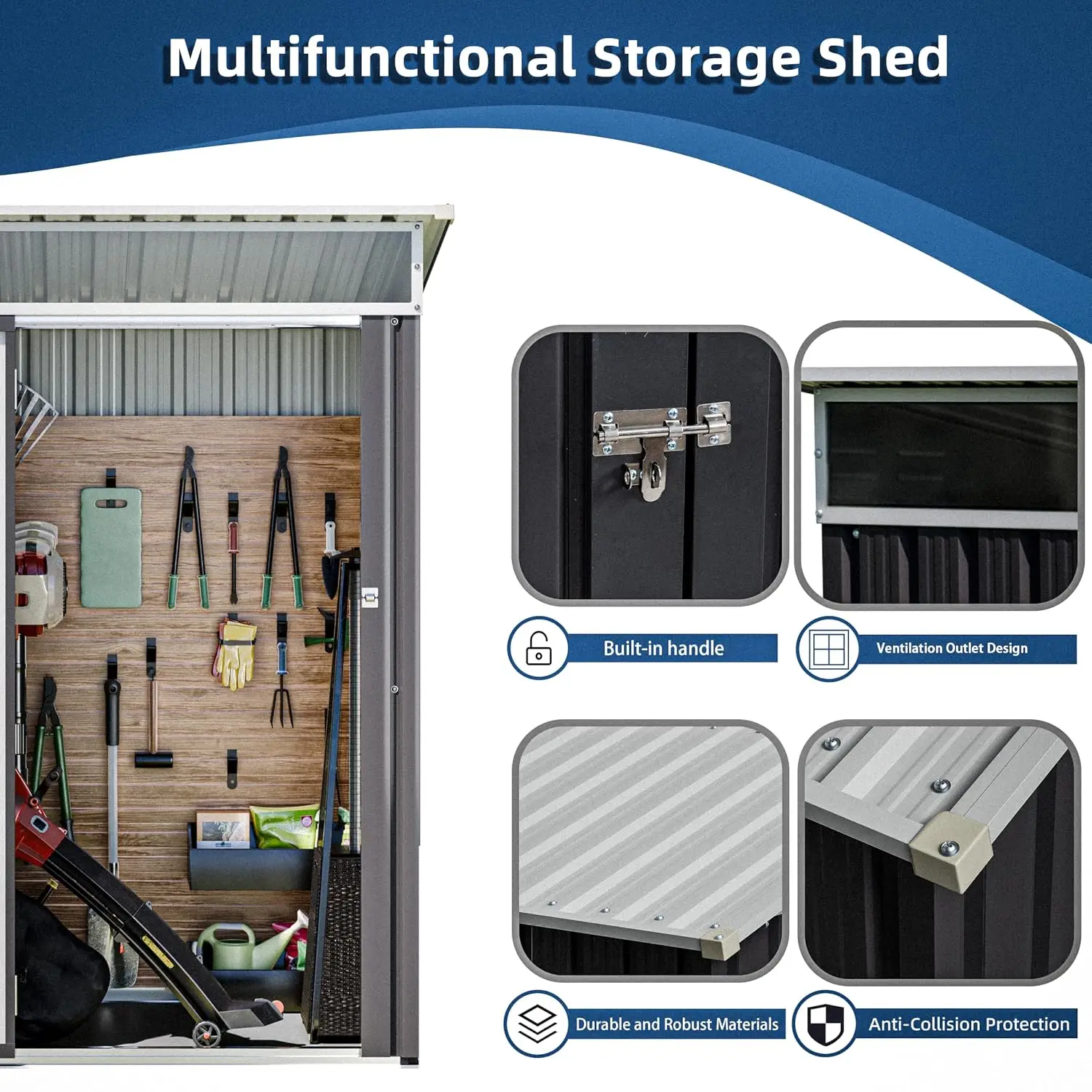 5x3 FT Outdoor Garden Storage Shed, Waterproof Metal Garden Sheds with Window and Lockable Double Door, Weather Resistan
