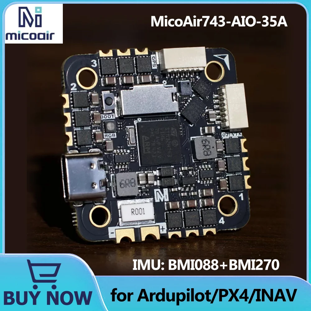 

MicoAir H743 AIO 35A 3-6S Flight Controller &ESC BMI088+BMI270 for Firmware Ardupilot /PX4/ Betaflight/ INAV FPV RC Drones