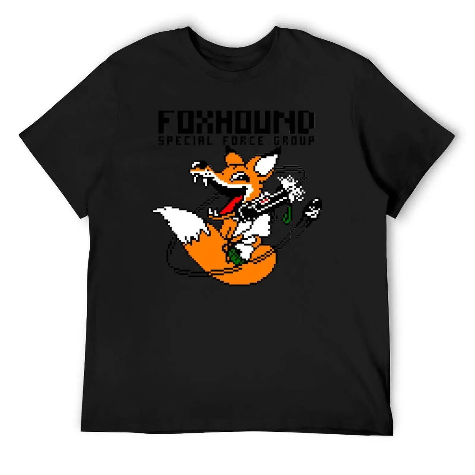 FOXHOUND PIXELART FOX BLACK T-Shirt graphic t shirts cute tops plus size tops Aesthetic clothing mens clothes