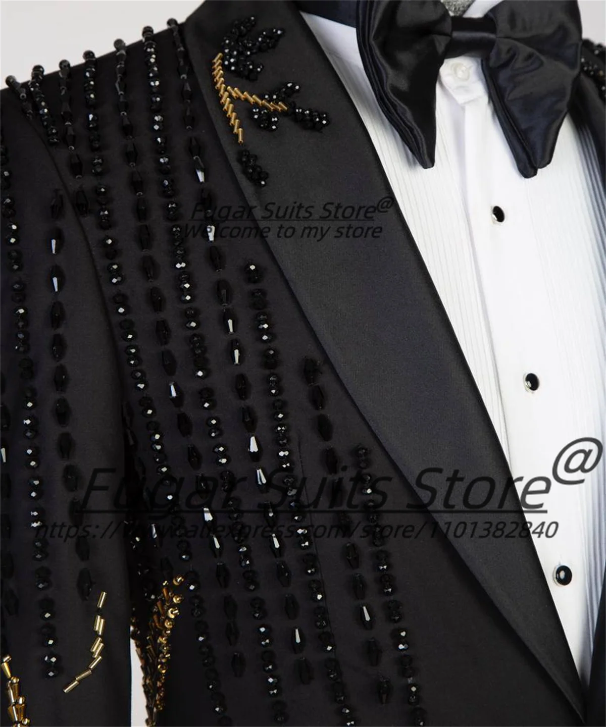 Luxuly Bead Embroidery Prom Men Suits Slim Fit Shawl Lapel Groom Man Prom Tuxedos 2 Pieces Sets Fashion Male Blazers Ropa Hombre