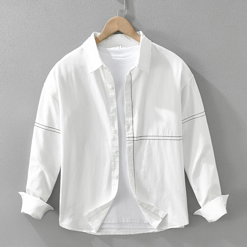 Solid color Long Sleeve Shirt for Men Casual Fashion Oversize Men's Clothing 2024 Autumen New White Shirts