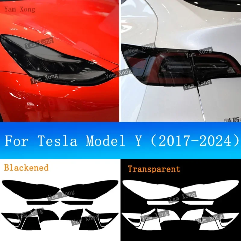 

Черная защитная пленка для автомобильных фар для Tesla Model Y 2017-2024, передний фонарь, задний фонарь, прозрачная наклейка из ТПУ PPF