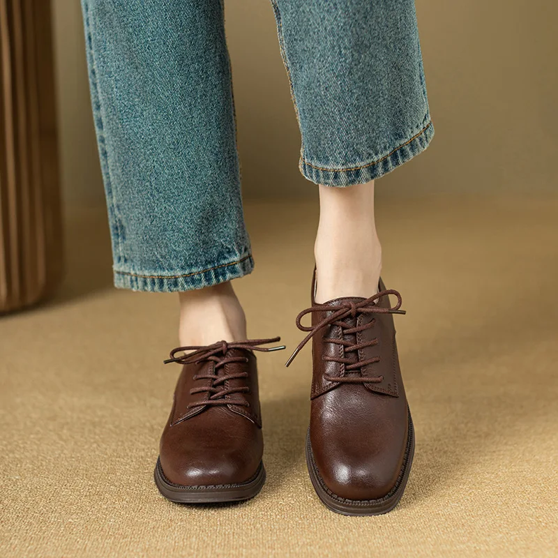 Rough order shoes 2026 spring new British style round toe small leather shoes for women