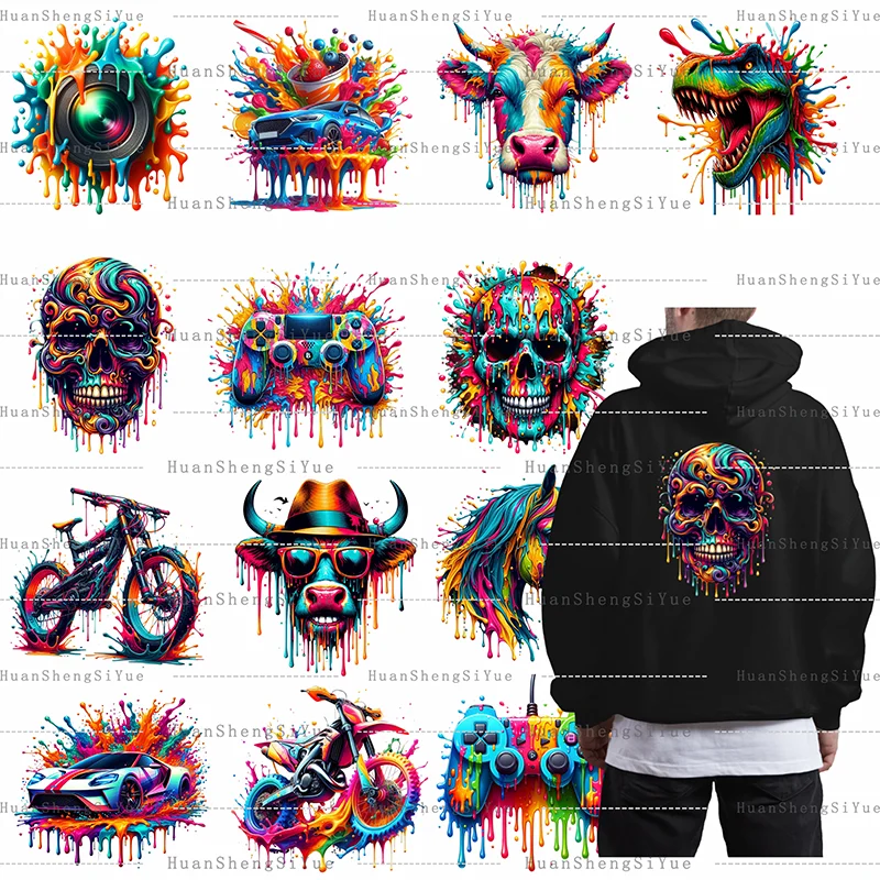 Color Splash Painting Ironing Sticker Clothes DTF Fashion T-shirt Hoodie DIY Hot Transfer Printing Hot Sticker Waterproof