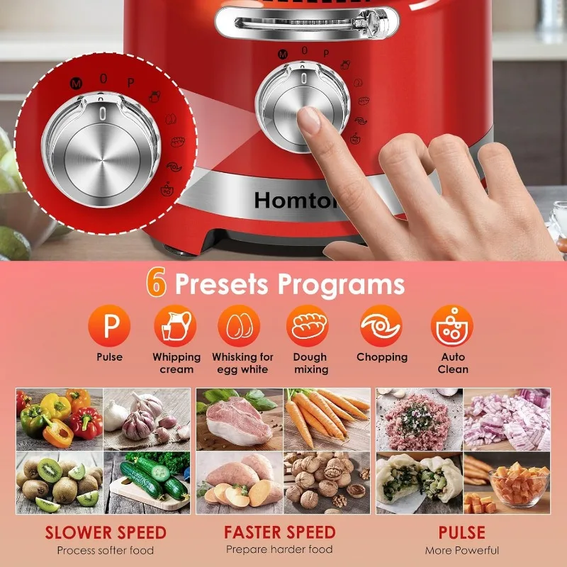 Homtone 16 Cup Food Processor, Grote Voedselverwerkers, 6 Vooraf Ingestelde Modi Groentechopper Elektrisch