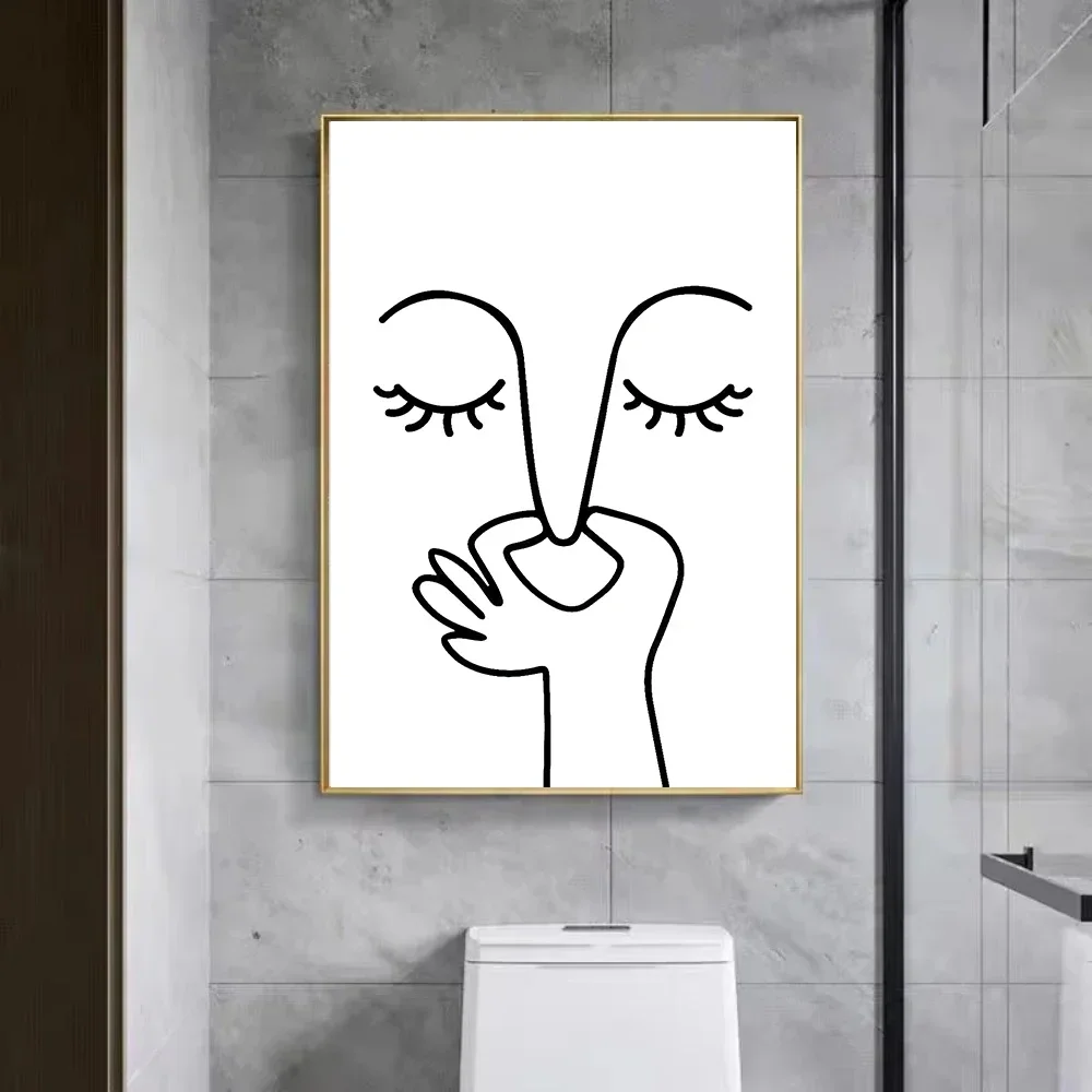 Bathroom Rules Canvas Poster Humor Quote Toilet Wall Art Prints Black White Line Painting  Washroom Restroom Home Decor Unfra