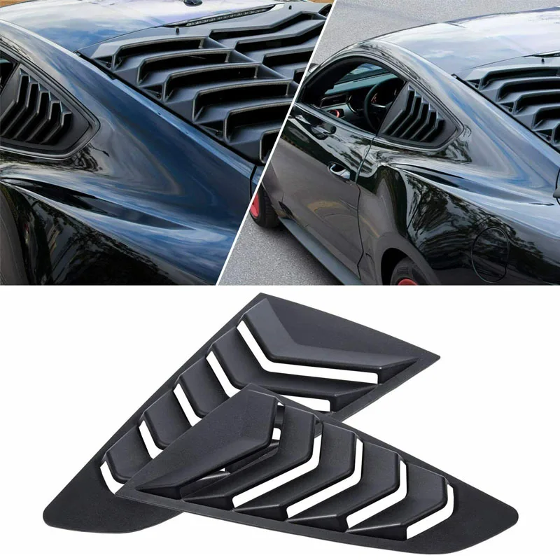 ESUYA Rear Quarter Side Window Scoop Louvers Sun Shade Cover Wind Vent Air Deflector Decoration Fit for Ford Mustang 2015-2022