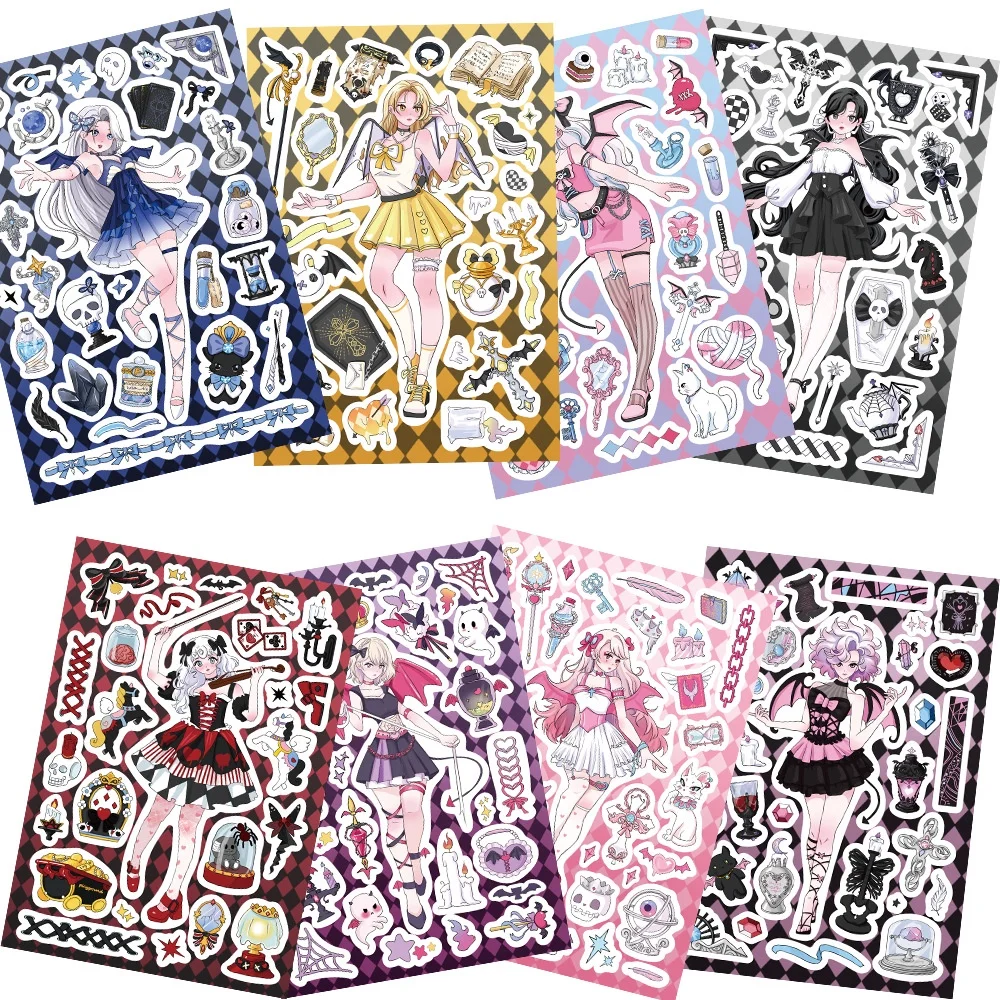8 Sheets Original Devil Girl Guka Stickers, Trendy DIY Decor for Helmets, Bicycles and Stationery Peel Joy Sticker Store