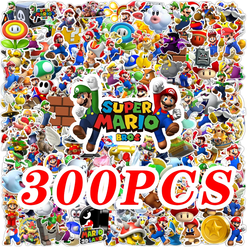 100/300 قطعة الكرتون سوبر ماريو لعبة الكرتون ملصقات الشارات محمول دراجة نارية الأمتعة الهاتف ملصق مضاد للمياه لعبة أطفال #1