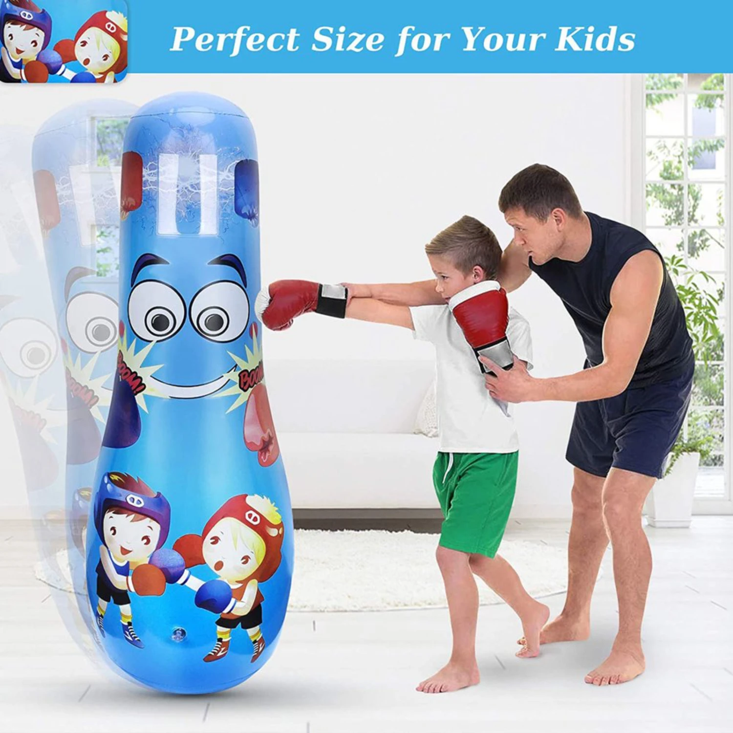 

Inflatable Punching Bag for Kids | Free Standing Sandbag for Karate Taekwondo MMA Training