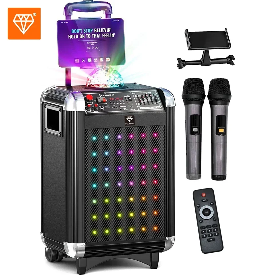 Portable PA Speaker System 10 inch Rechargeable Speaker TWS Party Light LED Display Wireless Microphone Party Speaker