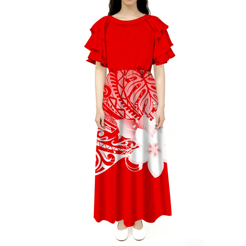 

Женское платье полинезийского острова на заказ с цветочным принтом и круглым вырезом, повседневное вечернее платье для дня рождения Самоа