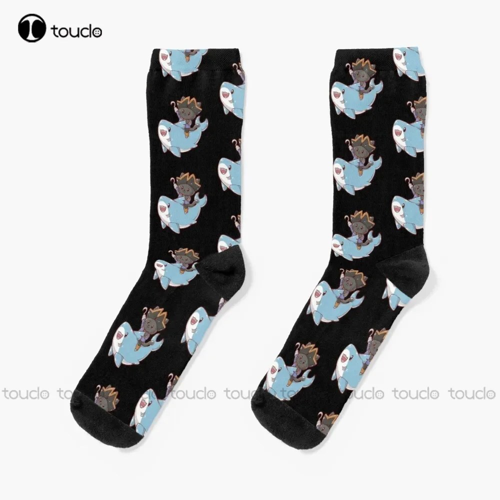 

Cute Pirate Cat Rides Shark Socks Halloween Dance Socks Fashion Creative Leisure Funny Art Abstract Oil Painting Socks Cartoon