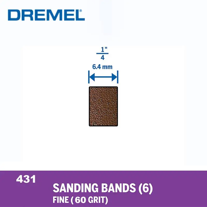 Dremel 431 Sanding Belts 6 Belts 6.4mm Grit 60 for sanding, shaping and smoothing wood and plastic materials for Rotary Tools