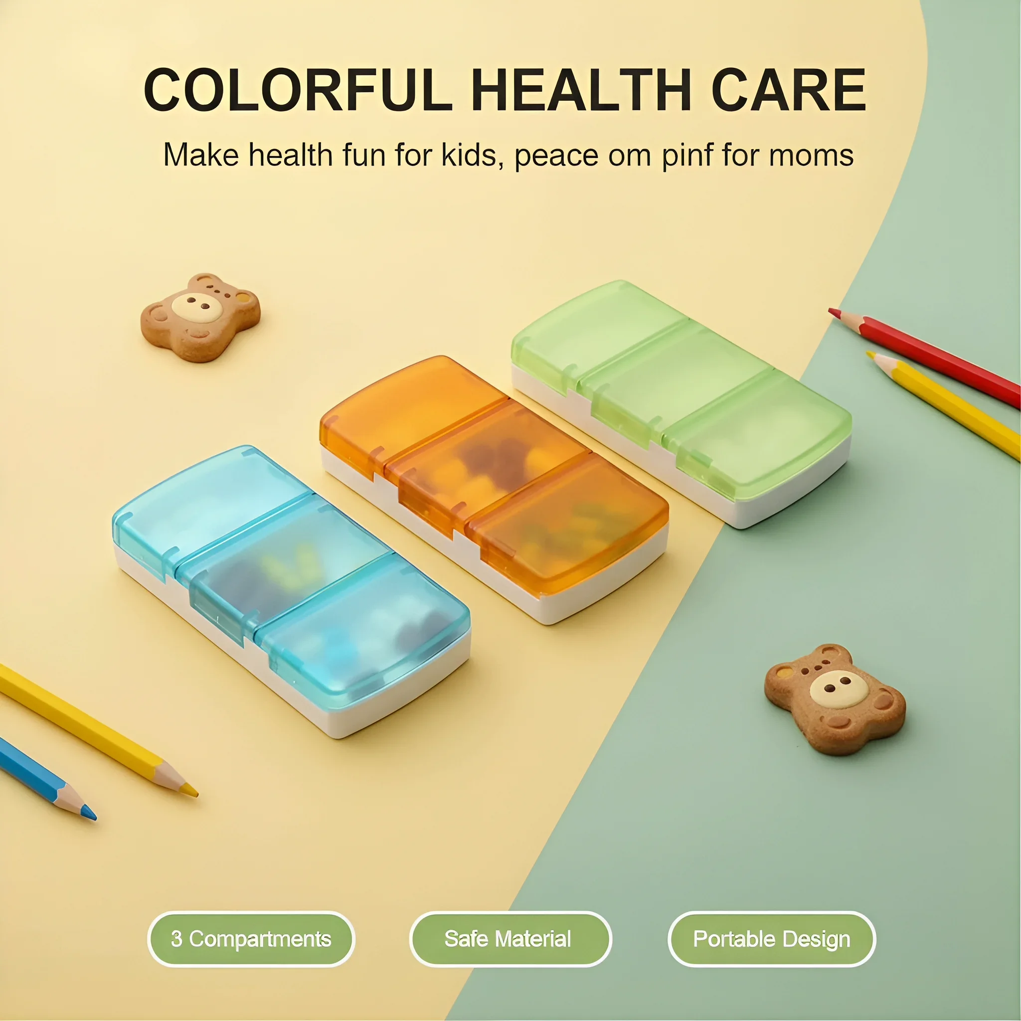 

Mini 3-Grids Medicine Box Organizer - Waterproof Dust-Proof Creative Pill Case for Travel Pill Distribution
