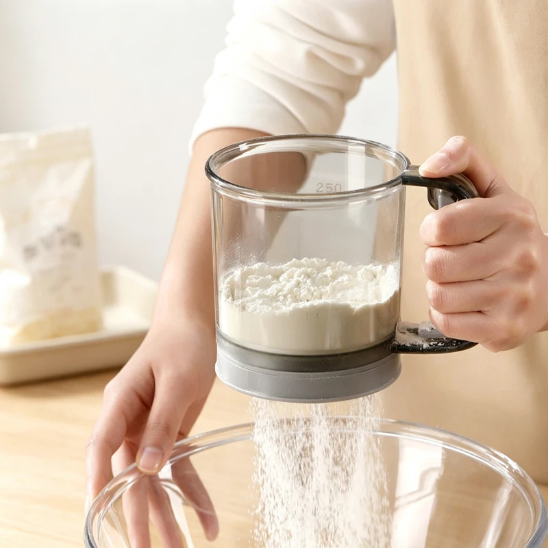Semi‑Automatic Handheld Flour Sifter Cup Household Baking Powder Sieve Mesh Strainer for Cake Pastry Powder Sugar Dusting Tool