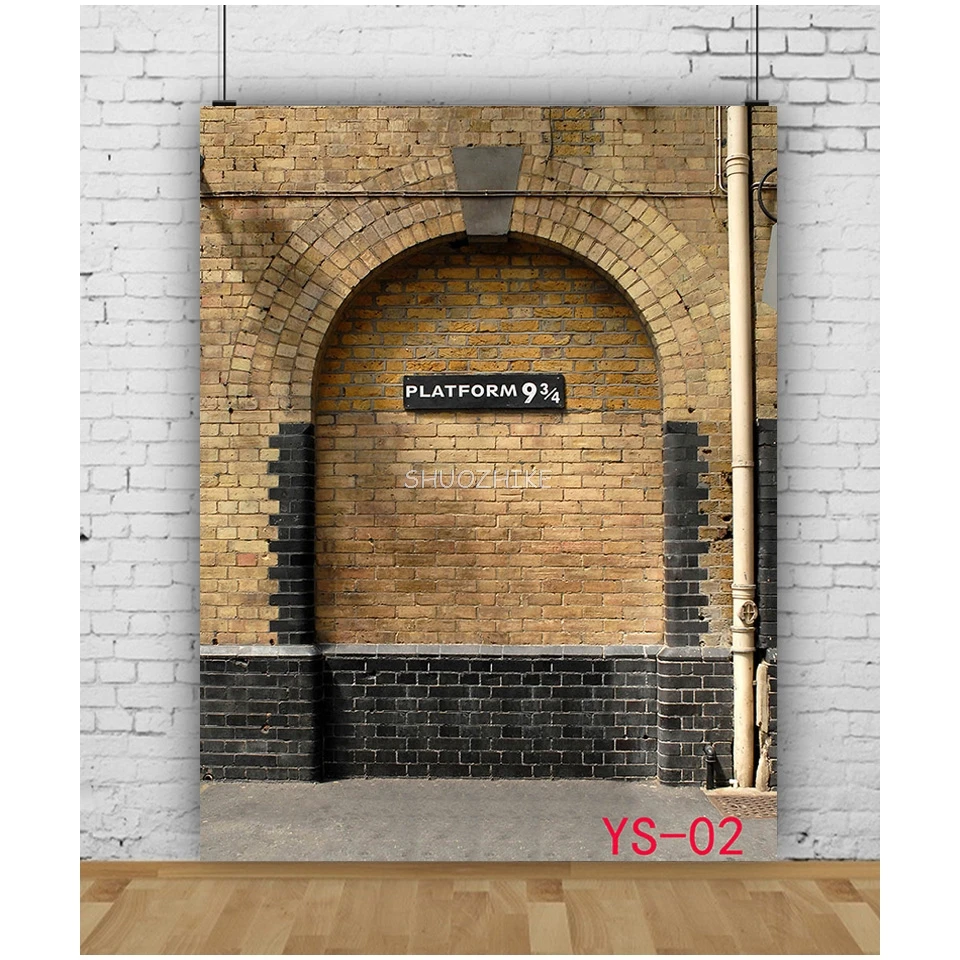 SHUOZHIKE Platform 9 3/4 King Railway Station Photography Background Heaven Magic School Brick Wall Photo Backdrops PY-03