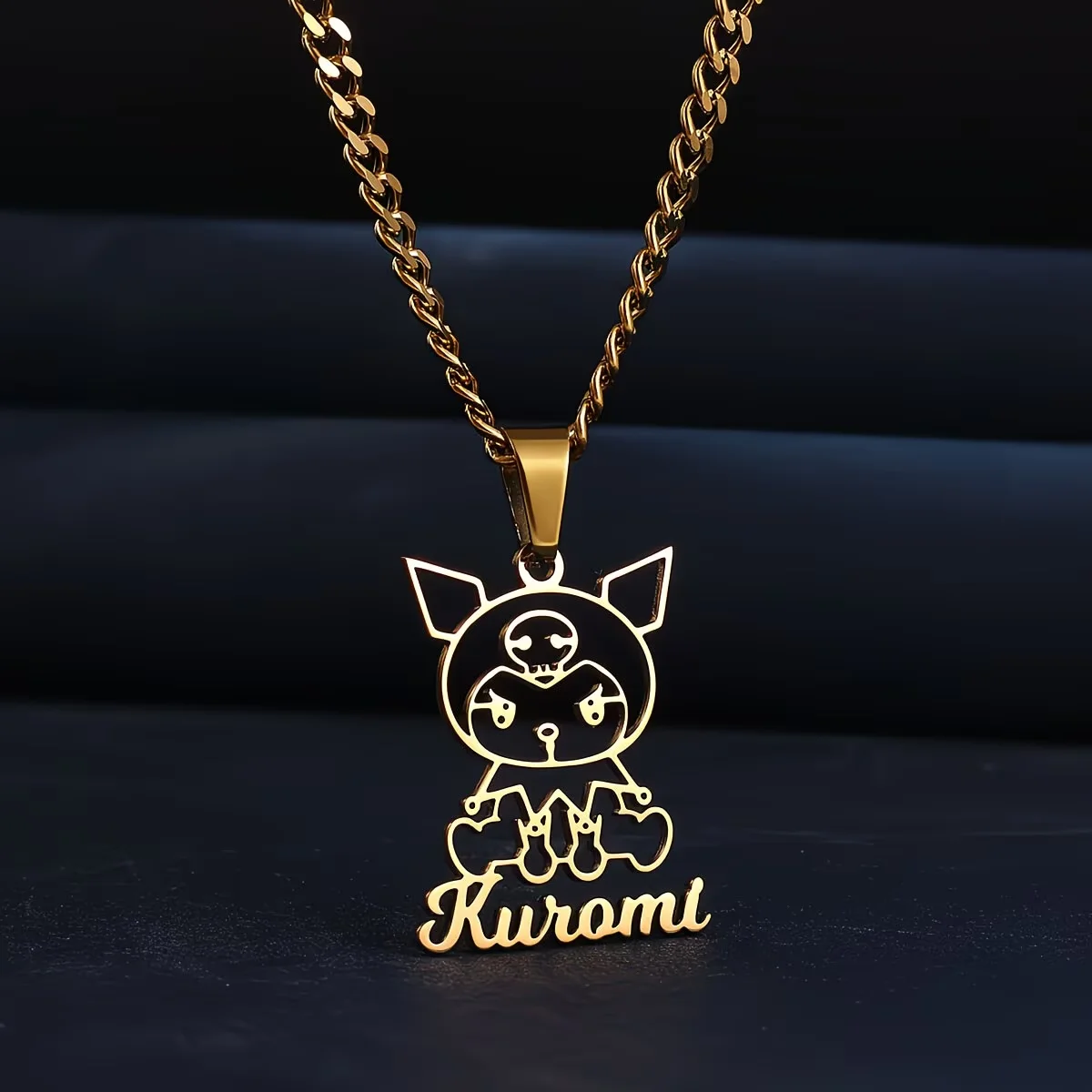 Personalized Kuromi Name Necklace For Women Men Birthday Custom Anime Jewelry Stainless Steel Cuban Chain Girls Gift Fashion view 3
